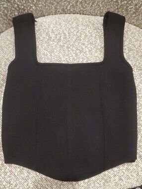 Zara Black Square-Neck Ribbed Stretchy Corset Crop Tank Top Women's Size Small